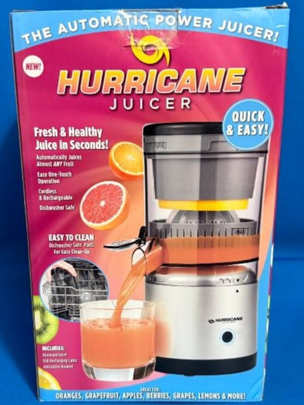 NEW HURRICANE JUICER CORDLESS & RECHARGEABLE FRESH & EASY AUTOMATIC POWER JUICER